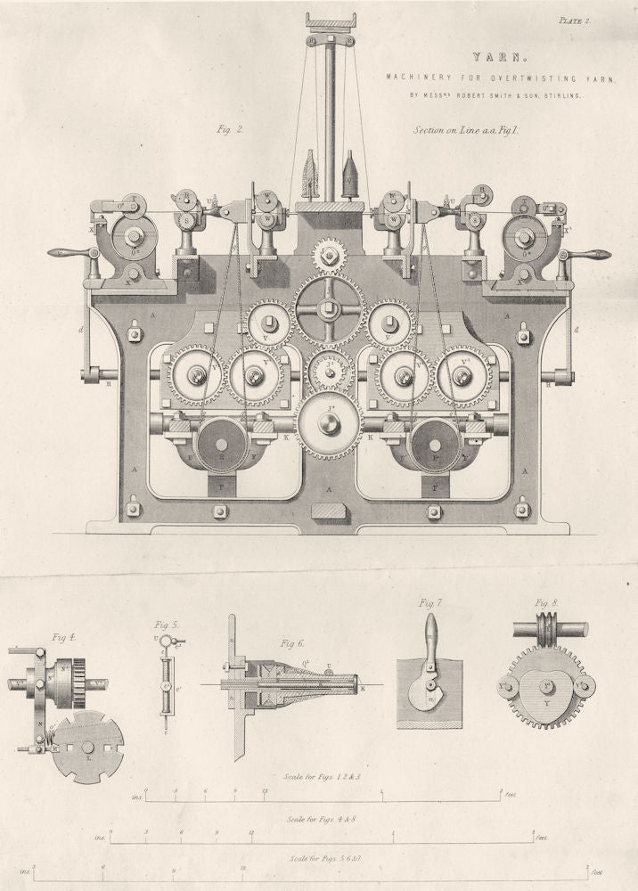 ENGINEERING. Yarn machinery for overtwisting yarn (2)  1880 old antique print